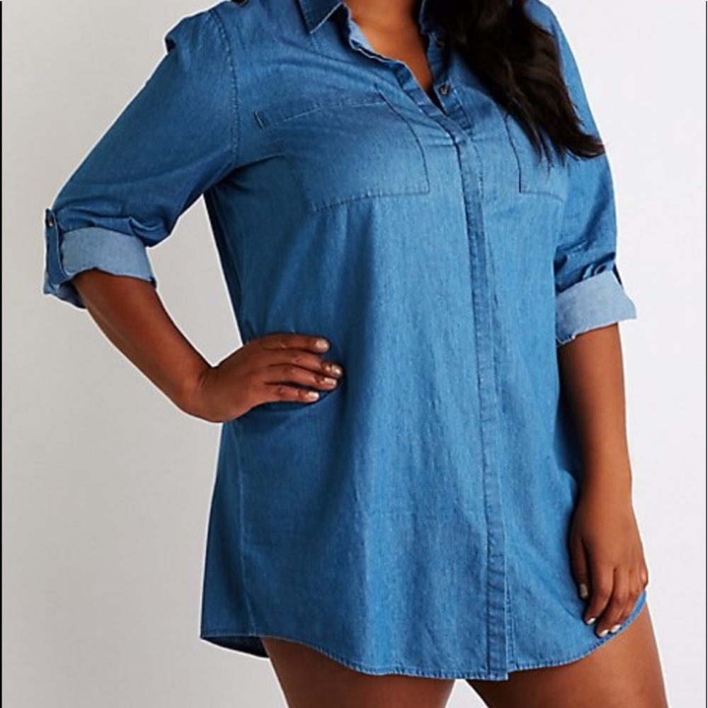 Plus size Chambray button up shirt